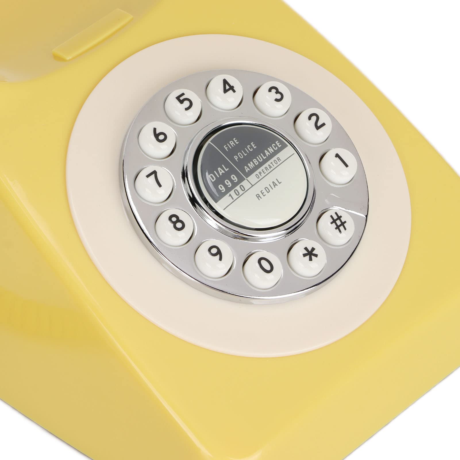VBESTLIFE Teléfono Residencial con Cable Retro, Teléfono Fijo con Cable Antiguo Clásico, Diseño de Teclado Numérico Grande, para Decoración de Cafetería Y Bar de Oficina(Amarillo)