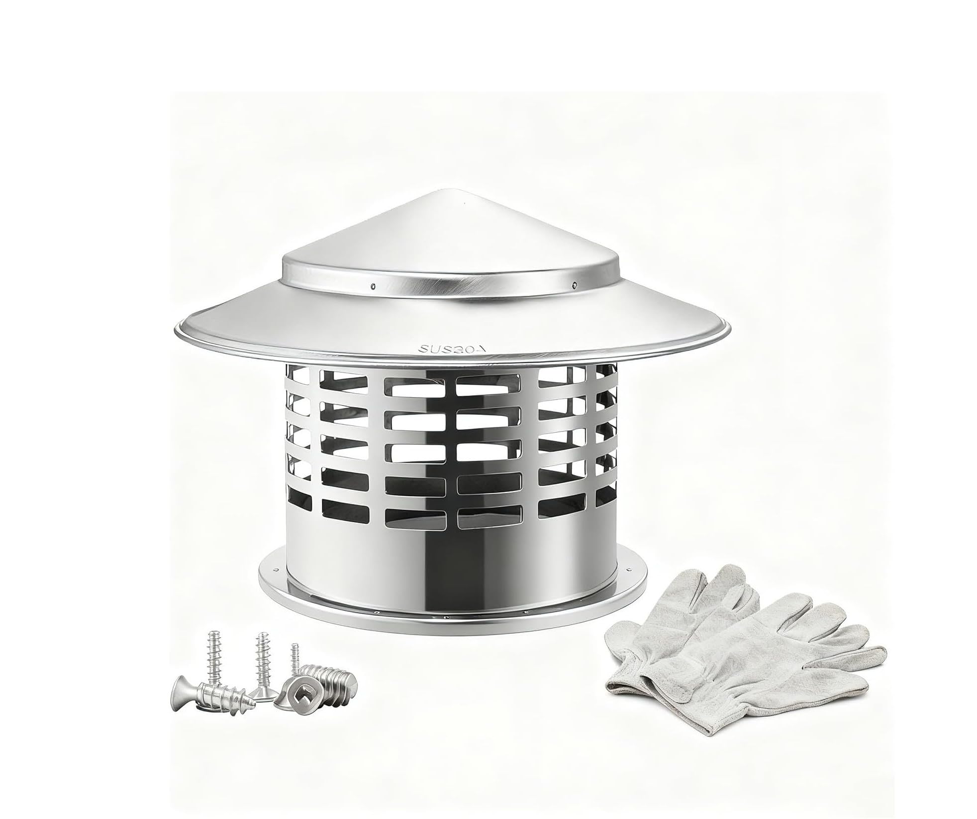 304 Stainless Steel Chimney Cap Adjustable Tapered Top with Screen 3.0-7.9in(6.3 in)