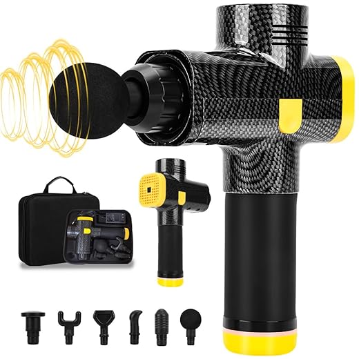 25 * 17CM, Pistola Massageadora, 6 Opções de Velocidade, com Case, com carregador de 100-240V, Pistola Massageadora Profissional, 6 Cabeças de Massagem, Massageador Muscular