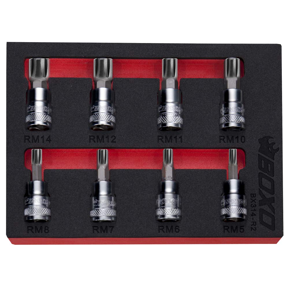 3/8" Drive Ribe Bit Socket Set 8 Pcs BOXO 48mm Overall Height BX314-R2