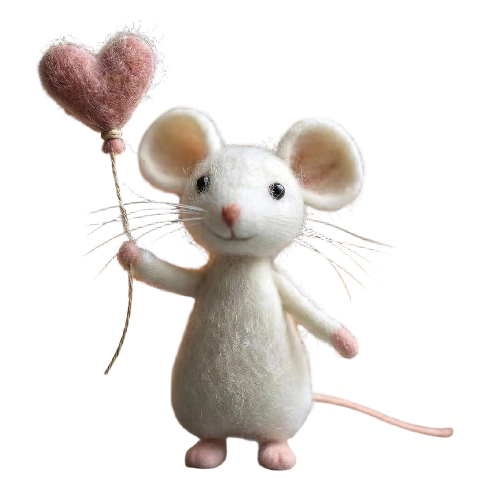 Introti Needle Felted Mouse Handmade Felt Mice Figurines Valentines Day Gift Animal Decoration Felt Mouse Ornaments for Tiered Tray Tabletop Home Car Decor (E)