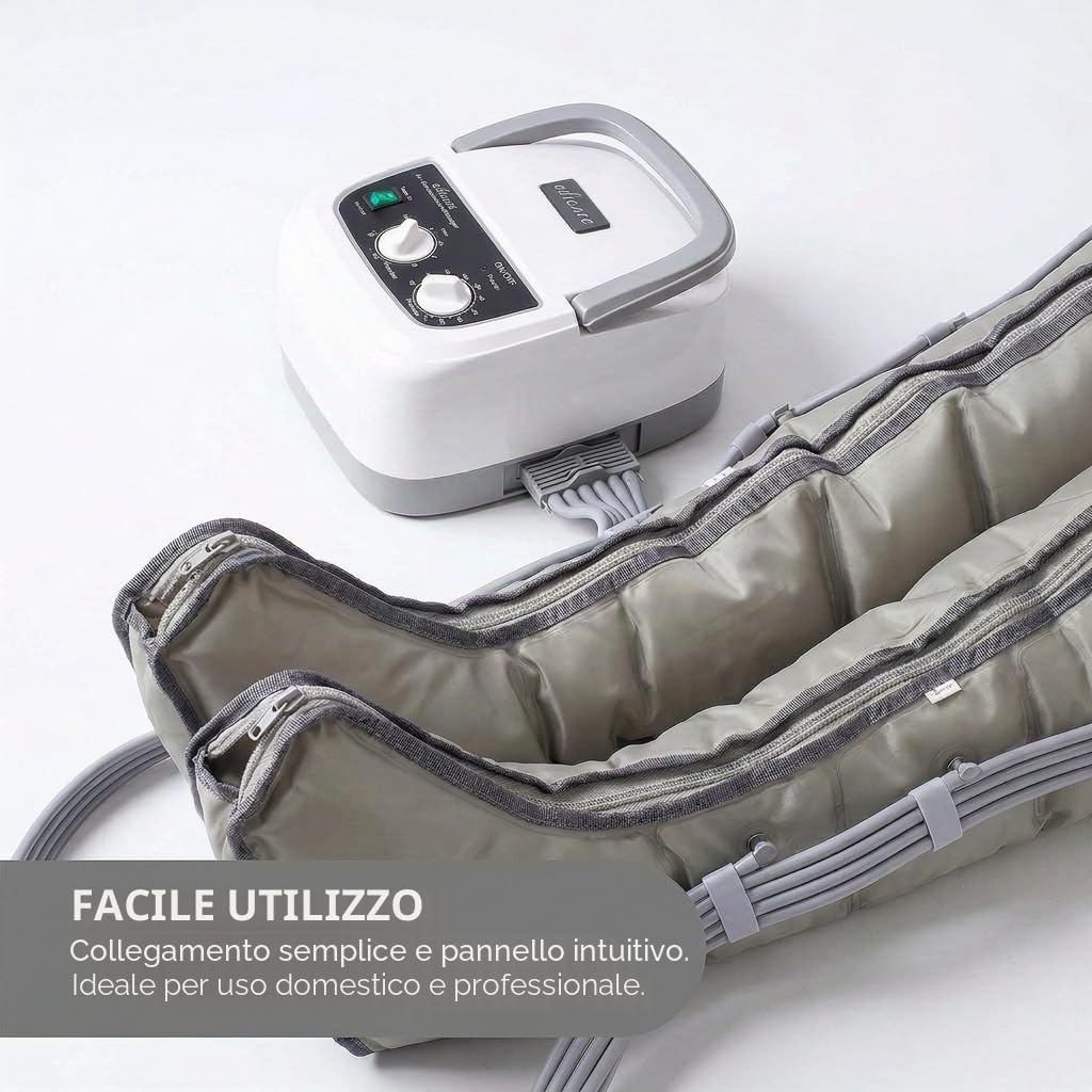 Edicare, Pressoterapia per Casa, Linfodrenaggio, Professionale, Apparecchio Massaggiatore, Gambe e Piedi, Anticellulite, 6 Camere d’aria (Dispositivo e gambali)