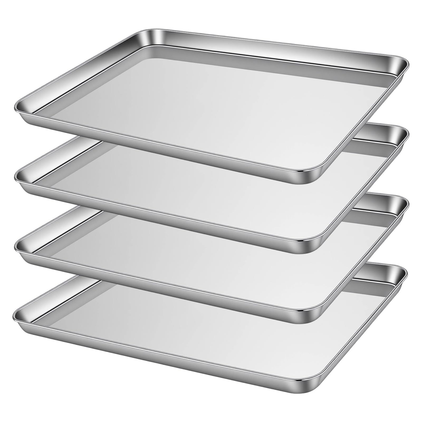SOUJAP Paquete de 4 bandejas rectangulares de acero inoxidable, 44 x 31 x 2,5 cm, bandeja de horno de metal para cocinar, color plateado