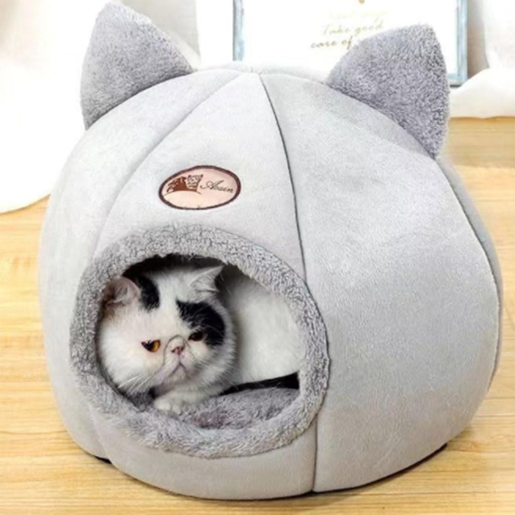 Lits pour Chats d'intérieur, lit pour Chat Igloo, Tente de lit pour Chat avec Coussin Amovible et Lavable, lit Pliable et Portable pour Animaux de Compagnie - 36 x 36 x 36 cm