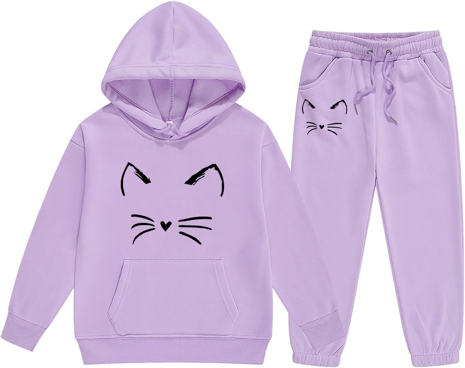 2 Piece Fall Outfits Hoodie for Girls Cartoon Casual Children Tracksuit Sets Sweatsuit Sets Long Sleeve Hooded Comfy