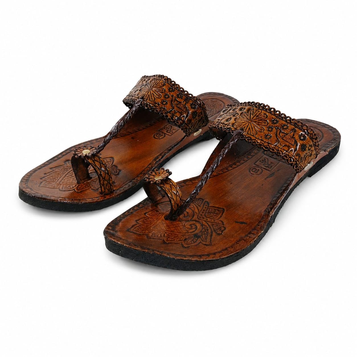 Pure Leather Women's Handmade Animal Leather Kolhapuri Sandals | Traditional Ethnic Flat Chappal | Handcrafted Open Toe Slip-On Comfortable Footwear | Brown-picture-55