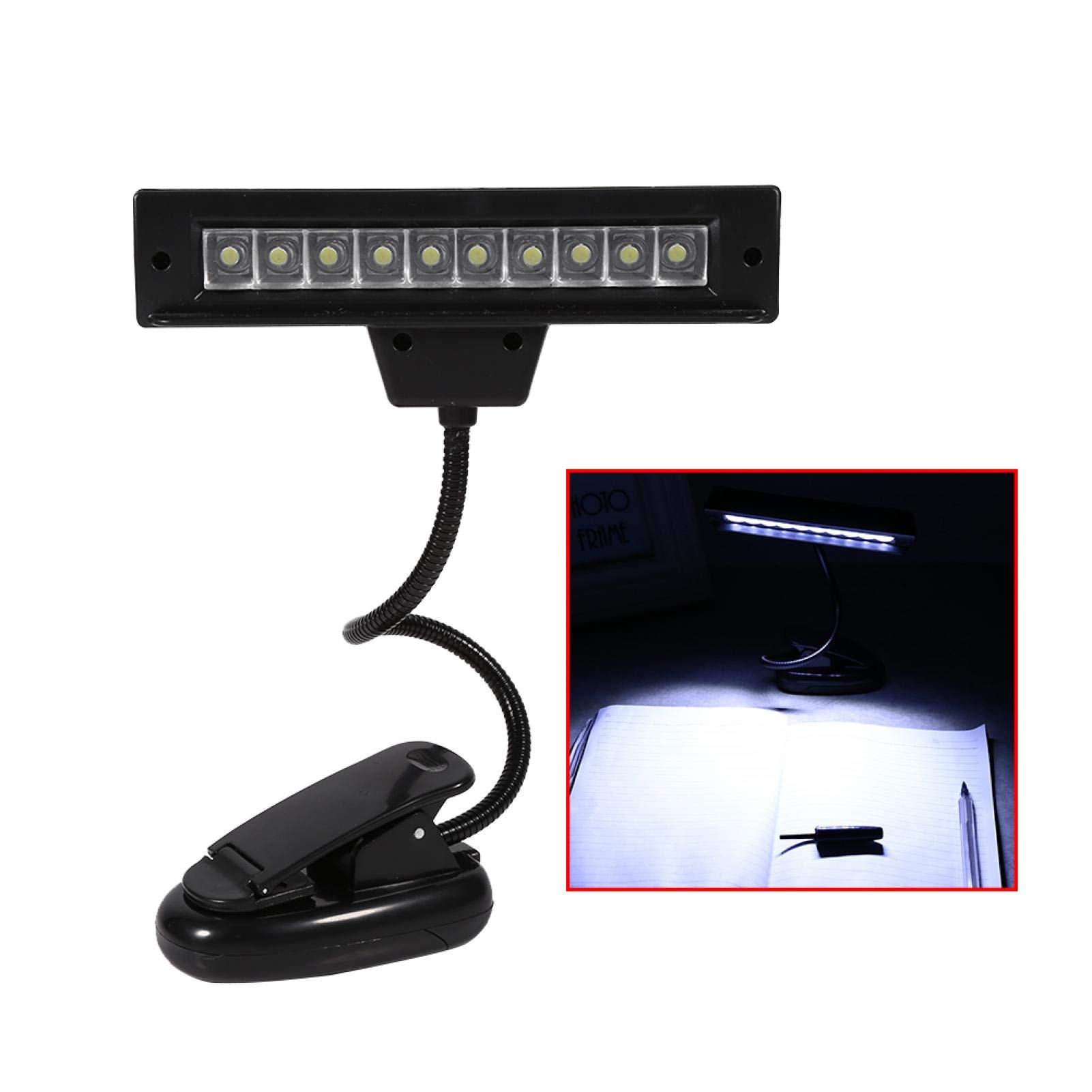Lampe rechargeable à 10 LED pour pupitre, LED Lumineuse Lampe Piano Clipsable pliable à clipser avec Câble USB-C pour Pupitre Partition et Lecture Livre 110V ~ 220V(1#)