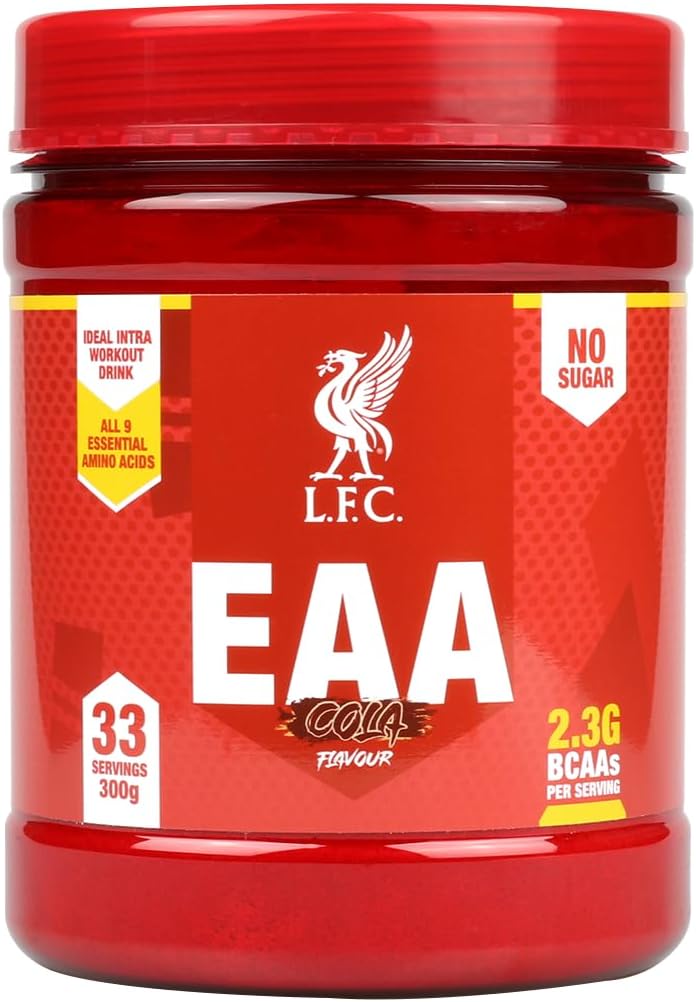 LFC Powder EAA Cola 300g EAAs, All 9 Essential Amino Acids, BCAAs, Muscle Repair & Recovery Powder No Sugar 33 Servings | Official Liverpool FC Licensed Product |