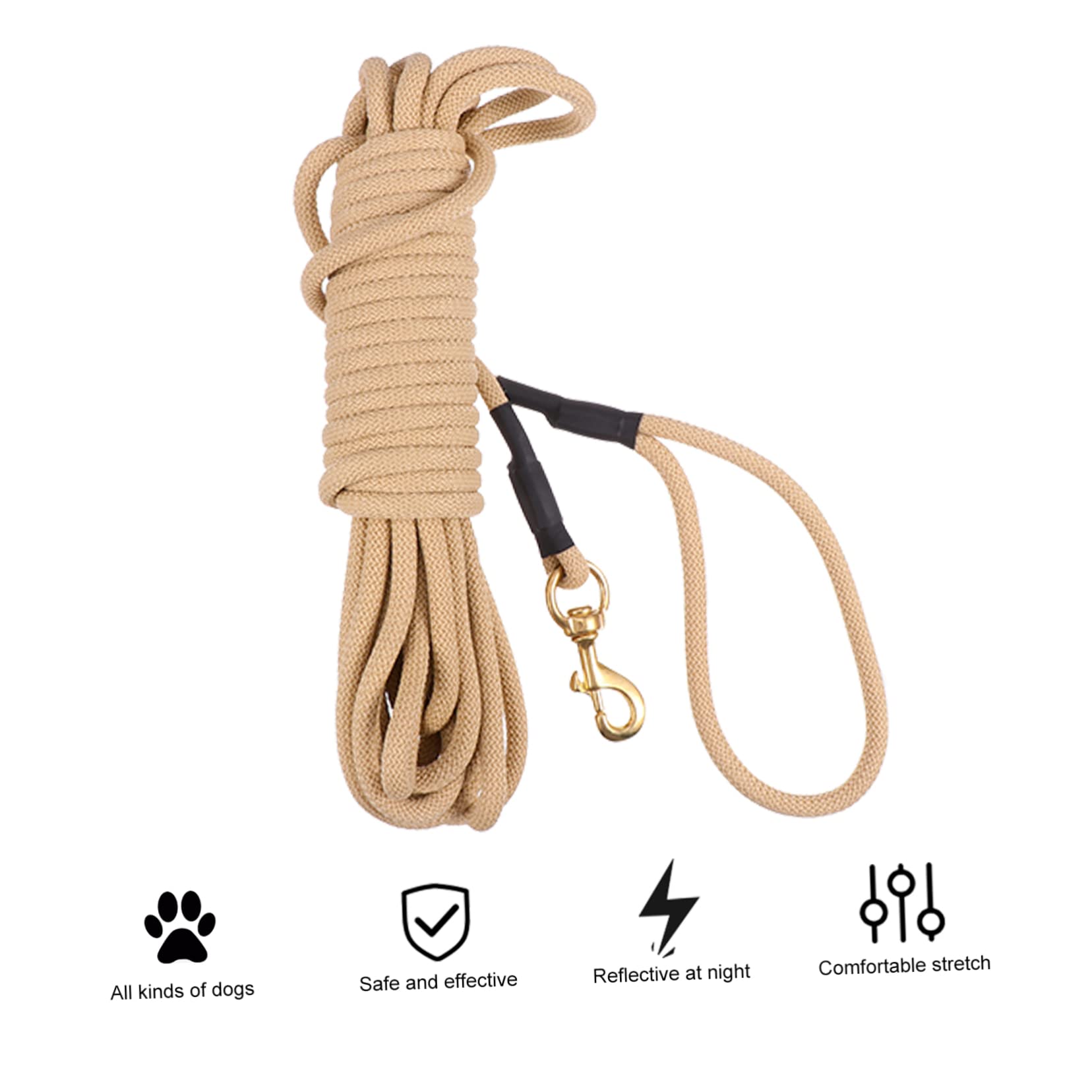 ibasenice Grosse Laisse de Dressage pour Chien 10m en Polypropylène Kaki | Crochet, pour Courir et Marcher, Facile à Nettoyer, Longueur Extra Longue