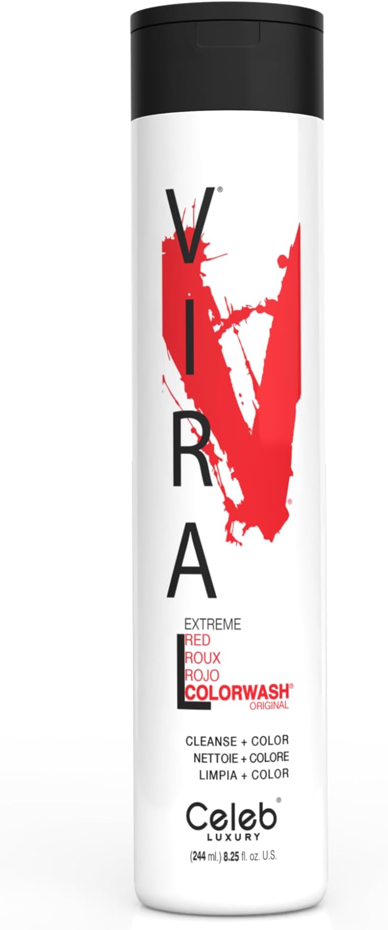 Viral Colorwash, Professional Semi-Permanent Hair Color Depositing Shampoo, Extreme Red 8.25 Fl Oz (Pack of 1)