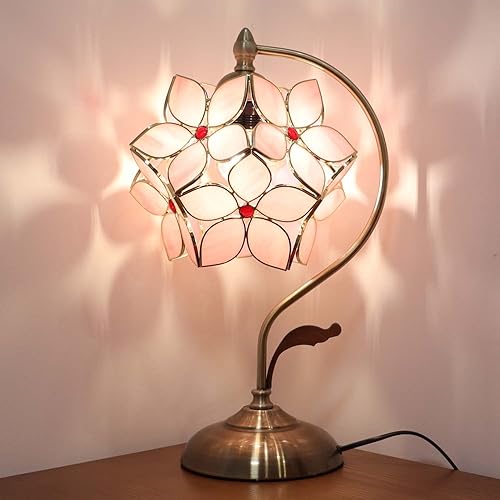 Miniatura 9 de Bieye L10832 - Lámpara de mesa de vitral de flor de manzano con base de latón vintage de 8 pulgadas de profundidad x 10 pulgadas de ancho x 17