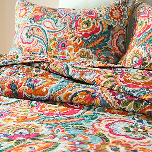 Visimisi Cotton Bedspread Quilt Sets, Reversible Bedding Coverlet Sets Comforter, Gorgeous Red Floral Paisley Bedspread, Queen Size #TOP2