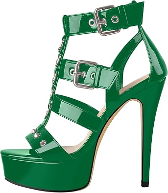 VERISSON Womens Open Toe Rivets Stud Stiletto Heels T-strappy Platform High Heels Sandals for Prom Dressing Party