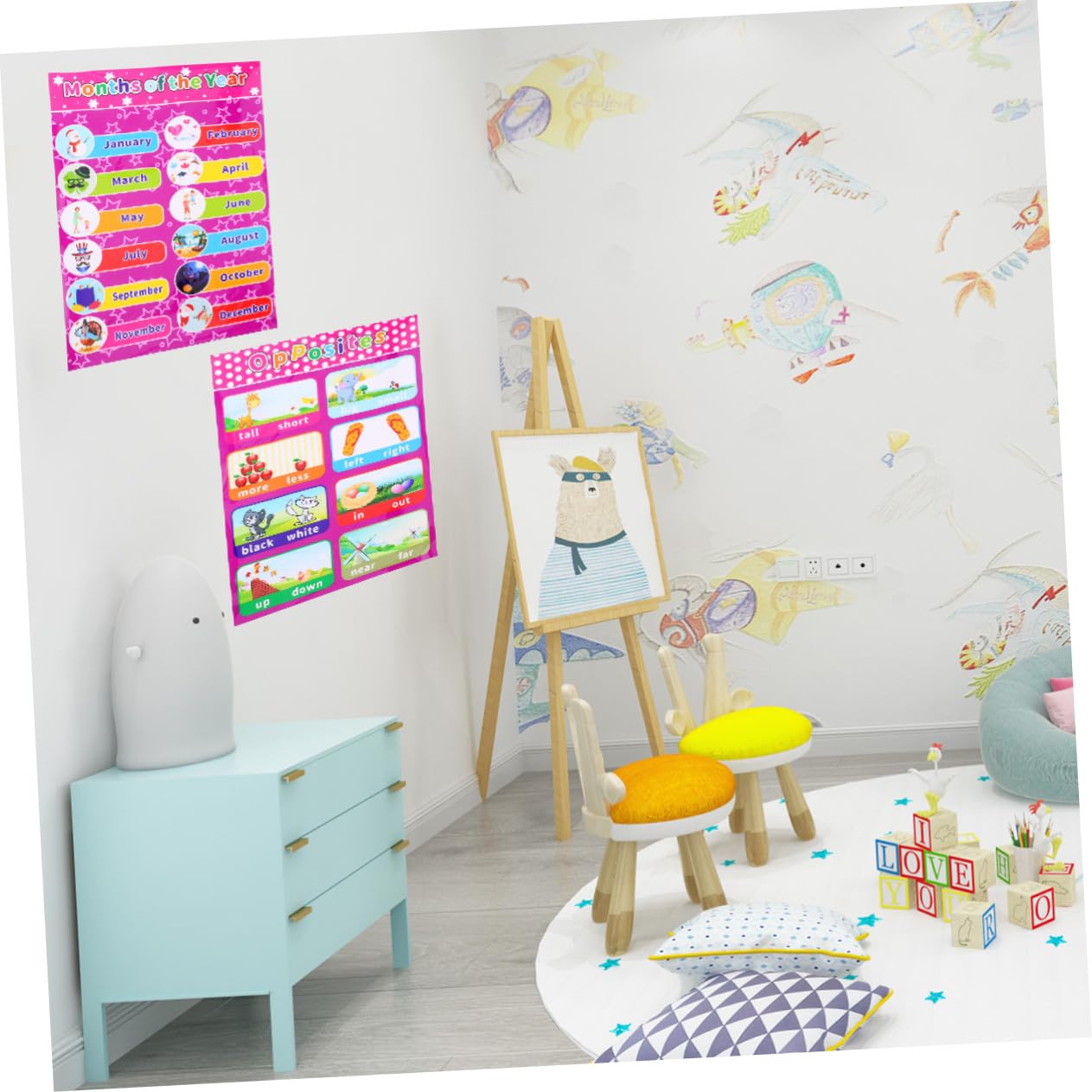 CONGARTENO Lot De 14 Cartes Murales Éducatives Synthétiques Couleurs Vives Pour Apprentissage Préscolaire, Affiches Pédagogiques D’anglais Pour Chambre Et Salle De Classe Garçon Et Filles