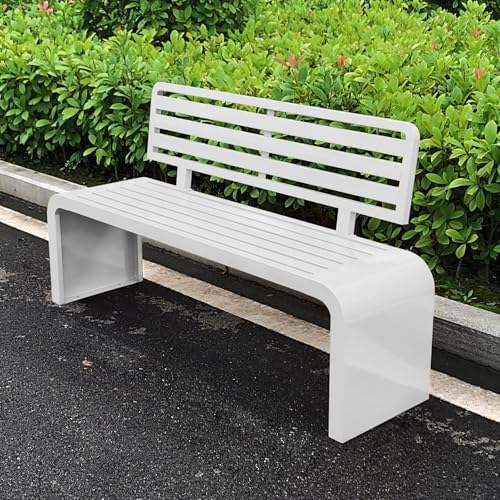 Outdoor Metal Park Bench with Backrest, 1102 Lbs Capacity Steel Frame for Patio, Porch, Garden, Lawn, Balcony - 47in White Bench for Outdoor Seating
