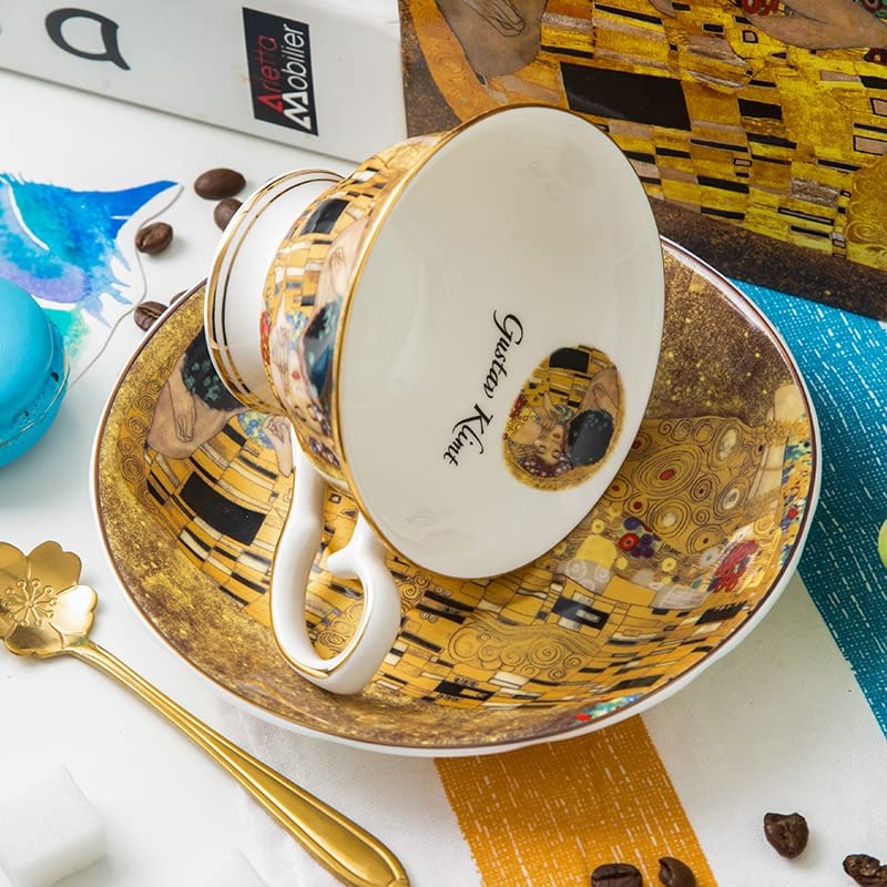 SISWIM Keramikbecher Klimt Classic Design Kaffeetasse und Tee Saucer Keramik & Bone China Kaffeetasse Keramik Set Smart Mug
