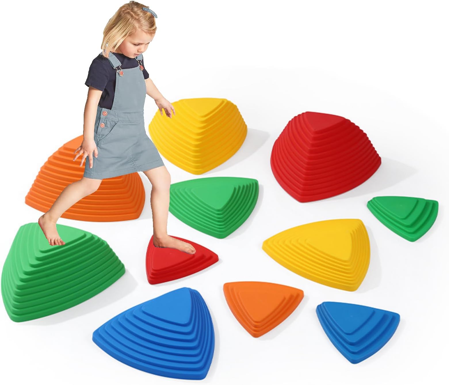 AM ANNA Balance Stepping Stones for Kids - 11 Pcs Set Promotes Coordination, Strength, and Stability - Child Safe Rubber Fitness Equipment