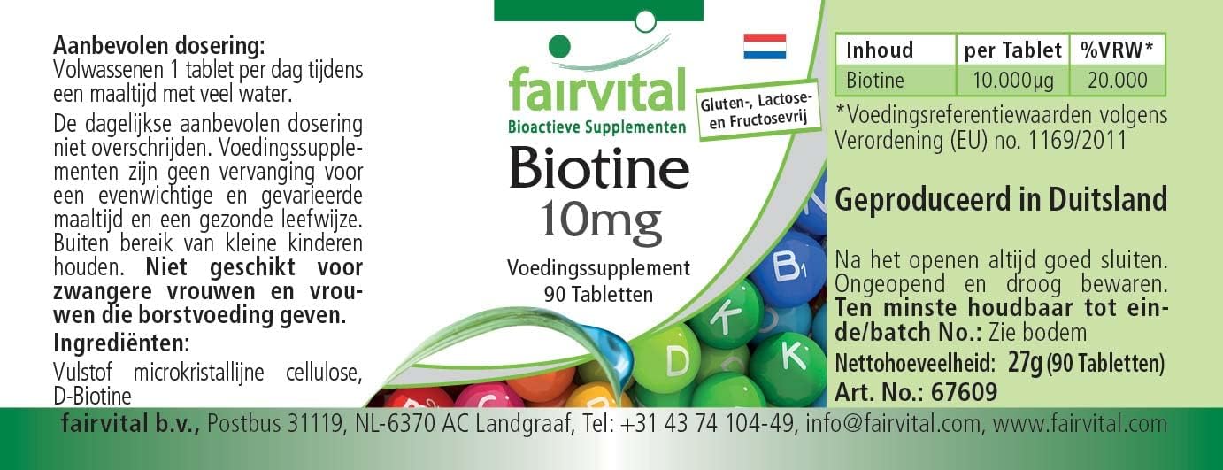 fairvital Biotin 10mg, 90 Tabletten, schluckfreundlich, mit 10000mcg Vitamin B7 pro Tablette, HOCHDOSIERT, für Haut & Haare, VEGAN (Packung mit 4)