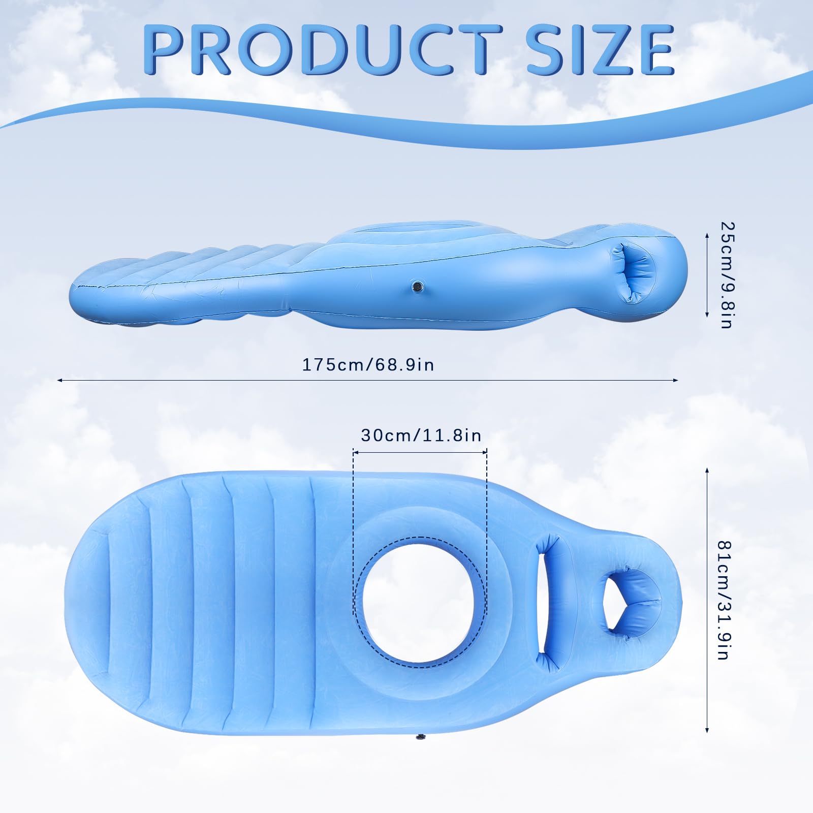 Almohada Inflable para Embarazadas, Esterilla de Yoga con Orificio, Cómoda Cama de Aire Flocada, Esterilla para Tumbarse Boca Abajo, Soporte Corporal Completo para Aliviar el Dolor(Azul)