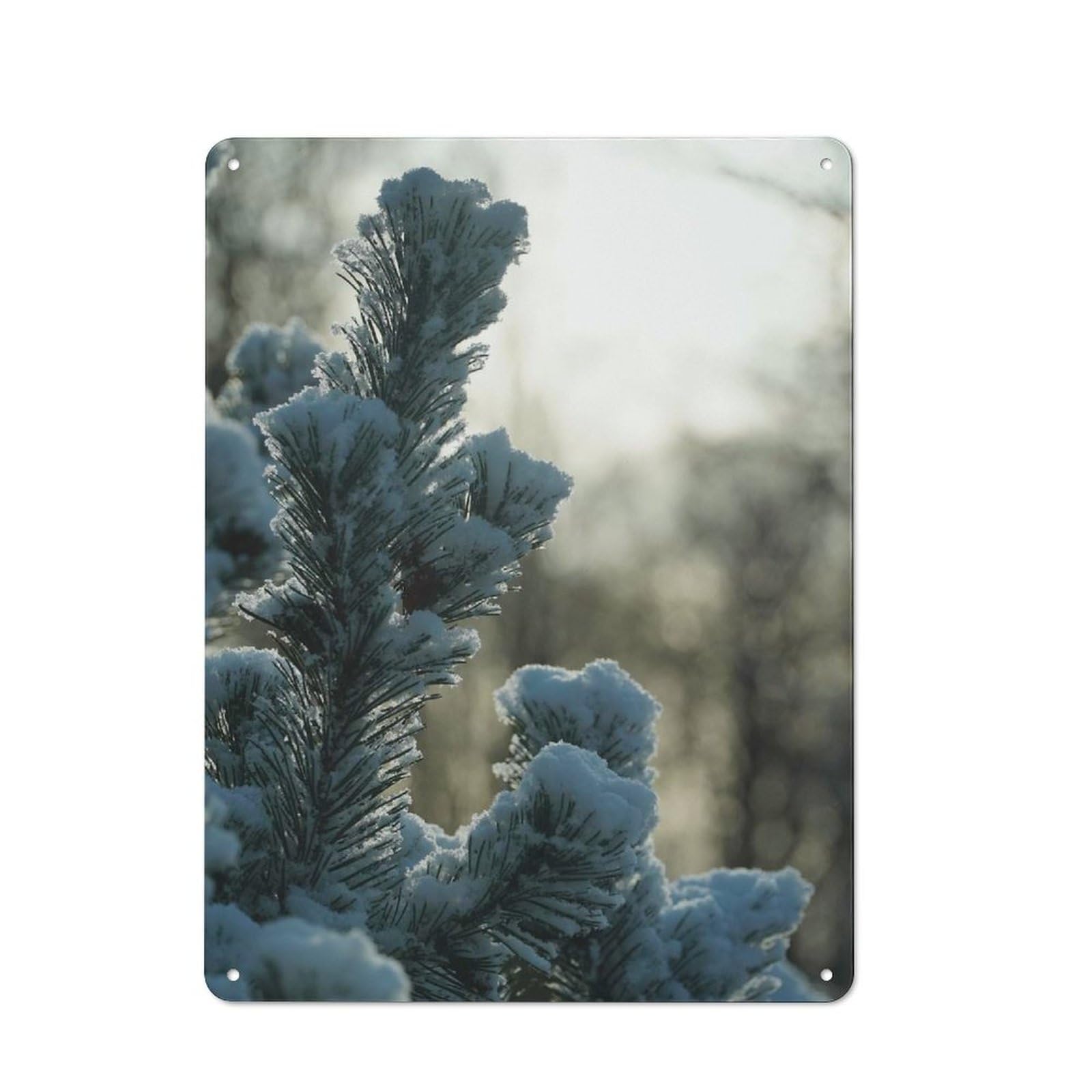 Junmoney Snowy Pine Branch Industrial Metal Sign 40X30cm, Modern Retro Loft Wall Plaque For Workspace, Cafe, Hallway Or Garage