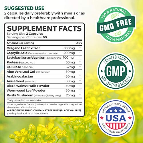 Candida Complex - 120 Capsules (Non-GMO) Extra Strength - Powerful Yeast & Intestinal Flora Support with Caprylic Acid, Oregano Oil and Probiotics - Support Supplement - Thumbnail 5
