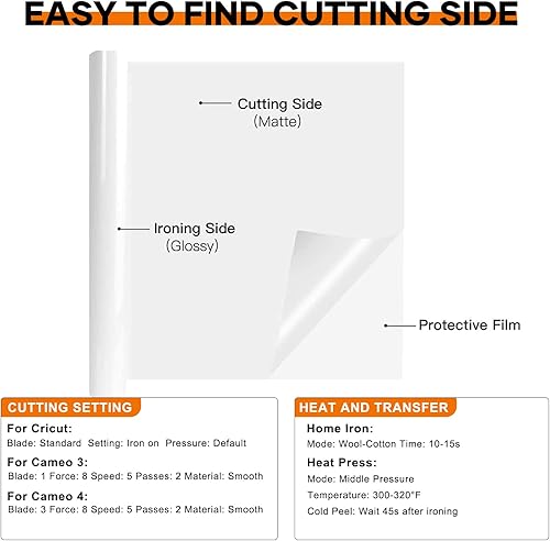 Miniatura 5 de HTVRONT Rollos de vinilo de transferencia de calor blanco  3 rollos de vinilo blanco para planchar en camisas, vinilo blanco HTV para Cricut y Cameo