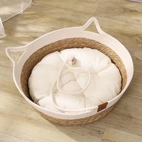 Rukuapid Wicker Cat Basket Bed with Cushion Cover