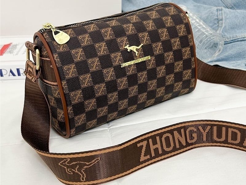 Bolso estilo almohada Boston con estampado de cuadros de diseño sofisticado 2