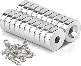 Pack of 20 Magnets Strong Neodymium Magnets with Hole 10 x 3-3 mm Neodymium Magnets Flat Small Strong Magnets for Screwing On Round Magnet with Screws for Magnetic Board Fridge Magnetic Board Kitchen