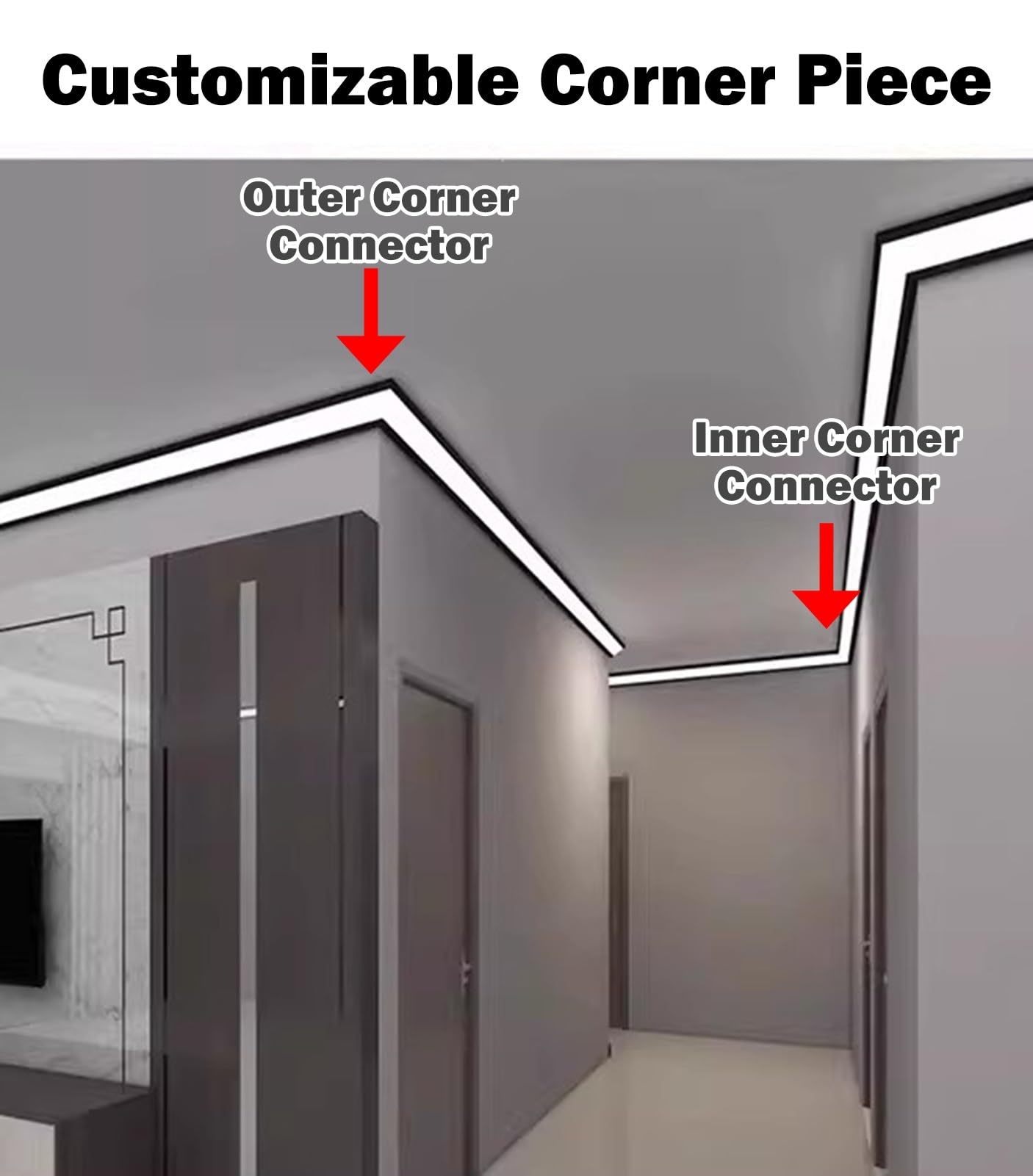 Listwa sufitowa, profil aluminiowy w kształcie litery V z diodami LED do oświetlenia gzymsu, 2 m (6,6 stóp) czarna liniowa listwa przypodłogowa z dyfuzorem do narożników sufitowych i ściennych