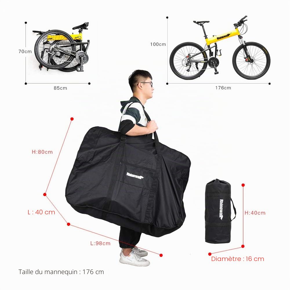 Sacoche de vélo pliable de 66 cm - Convient pour les vélos pliants de 26 pouces ou moins - Mallette de transport pour vélo, voyage, voyage