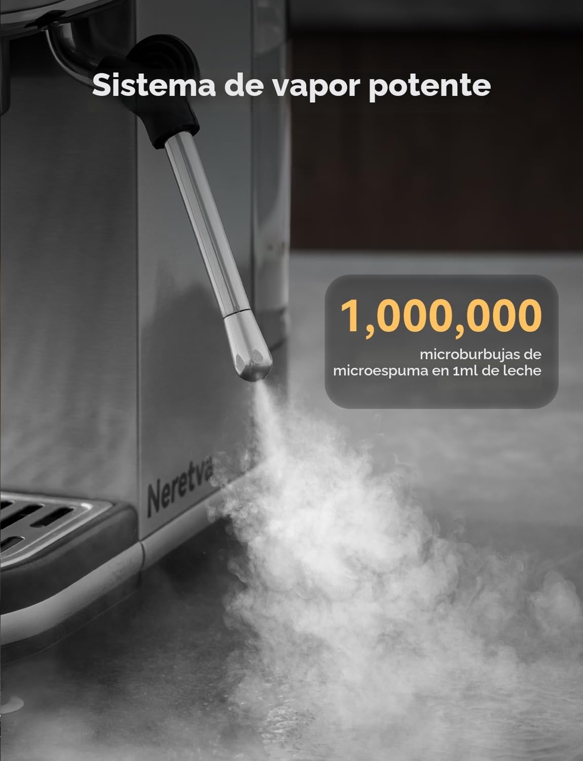 Neretva Cafetera 20 Bares, Cafetera Espresso 1350W Ultracompacta de Acero Inoxidable Con Pantalla LED & Vaporizador & Depósito de1.3 L Coffee Machine Profesional Doméstica – Espresso/Macchiato/Latte