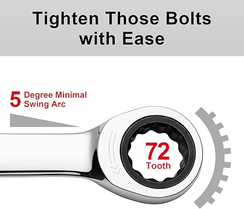 Miniatura 6 de Jetech Llave combinada de trinquete de 0.630in, llave de engranaje de grado industrial con diseño de 12 puntos, trinquete de 72 dientes, fabricada