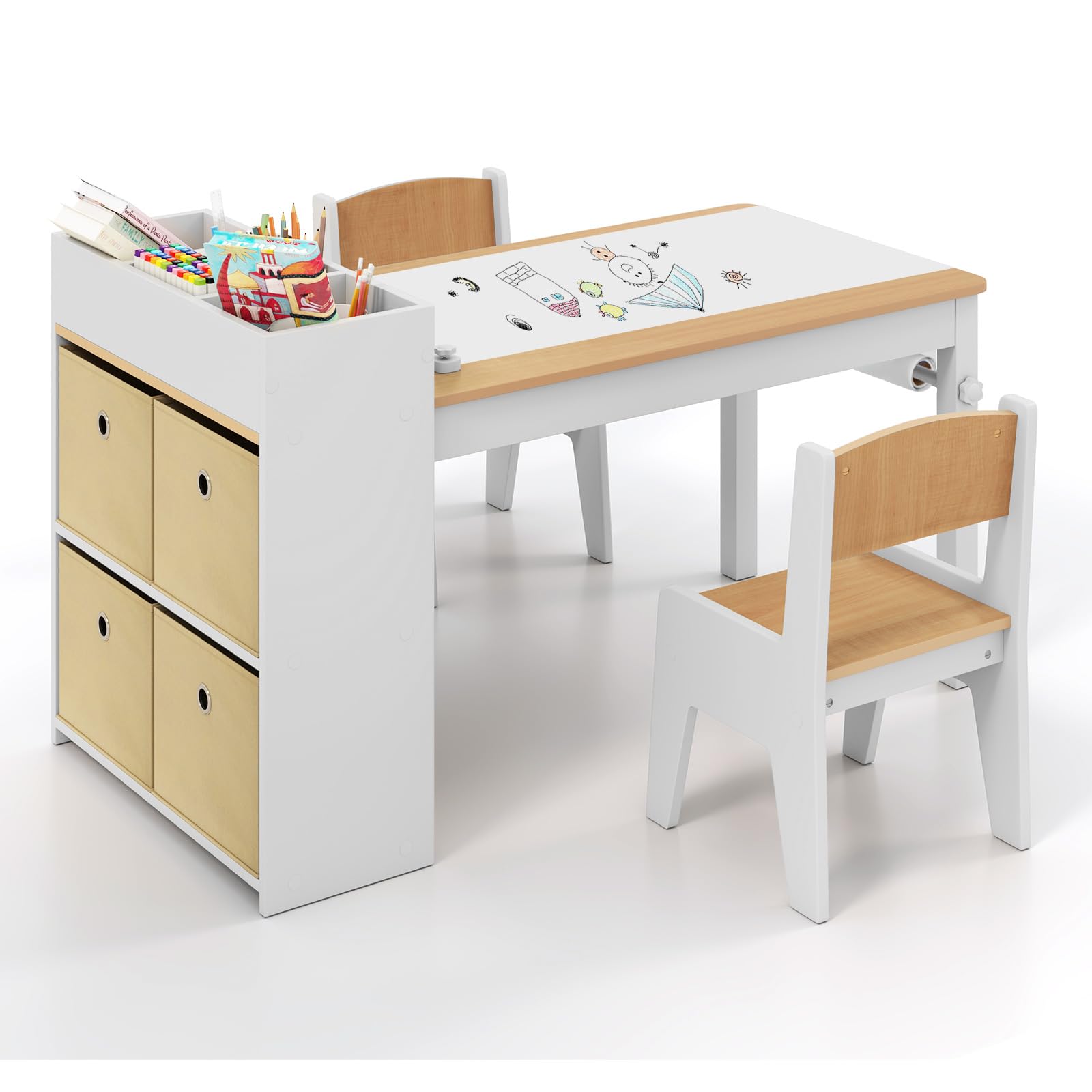 Tavolo Attività 5 In 1 Per Bambini Con Sedia E Contenitore Portatile | Scrivania A Doppia Faccia Con Lavagna E Piano Per Costruzioni | Set Da Gioco Educativo Per Bambini 3+ Anni - 2