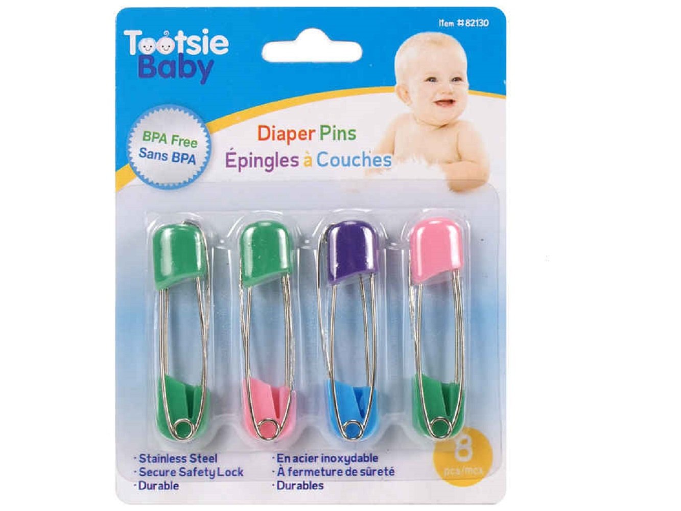 Tootsie Baby 8 pc Baby Diaper Pins