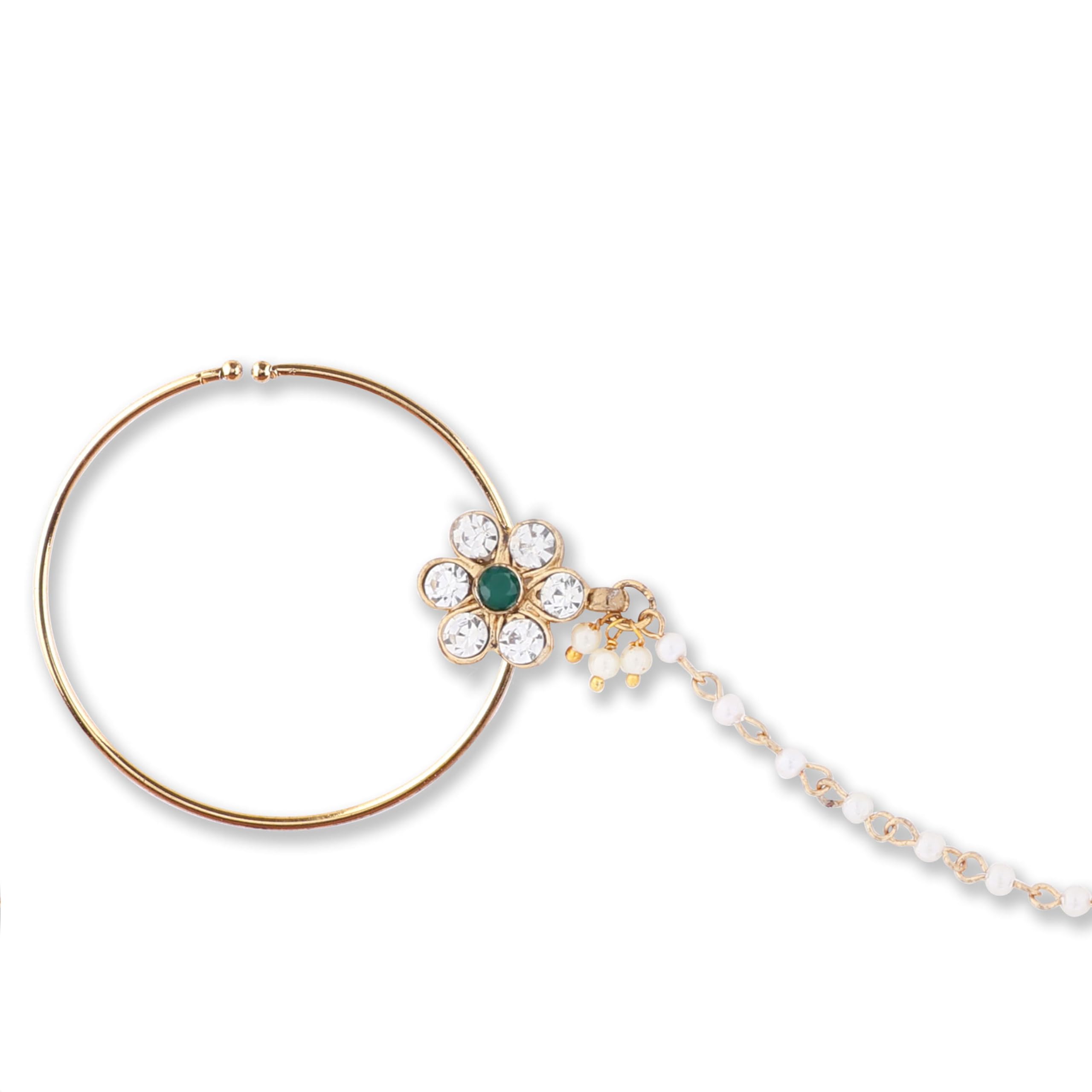 SHONA’S STYLE Suhana Gold Plated Traditional Ethnic Bridal Nose Ring/Nath without piercing with Pearl Chain Encased with Stone for Women/Girls (GREEN) (B0DJ4ZK7GM) Amazon Price History, Amazon Price Tracker