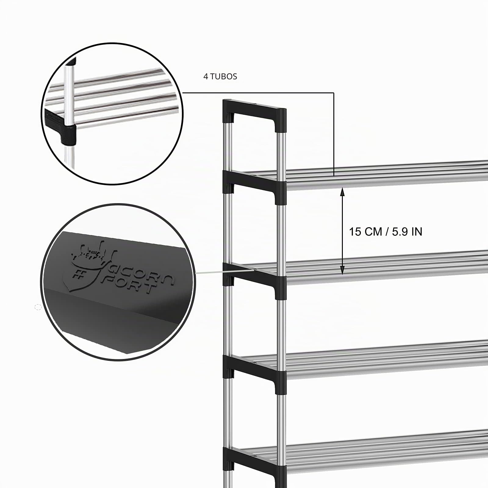 S-508 Zapatero de 10 Niveles con Diseño Extra Grueso, Organizador de Zapatos para 30 Pares, 56 x 30 x 170 cm para Pasillo, Dormitorio (Plata)