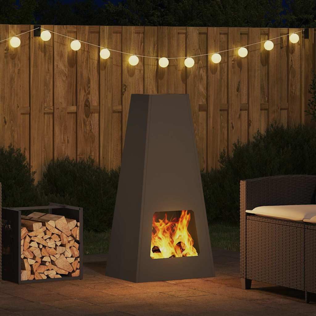 Braciere nero in acciaio 50x35x100 cm camino conico esterno con grande camera di combustione per tronchi di legna, resistente al calore, resistente alla ruggine, ideale per terrazza e giardino