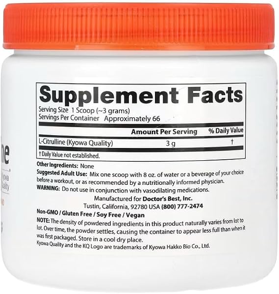 DoctorsBEST Doctor's Best - L-Citrulline Powder | Promotes Muscle Recovery and Training Performance - 200g