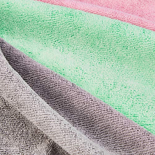Amazon Basics Microfiber Cleaning Cloth, Non-Abrasive, Reusable And Washable, Pack Of 24, Green/Gray/Pink, 16" X 12" #TOP2