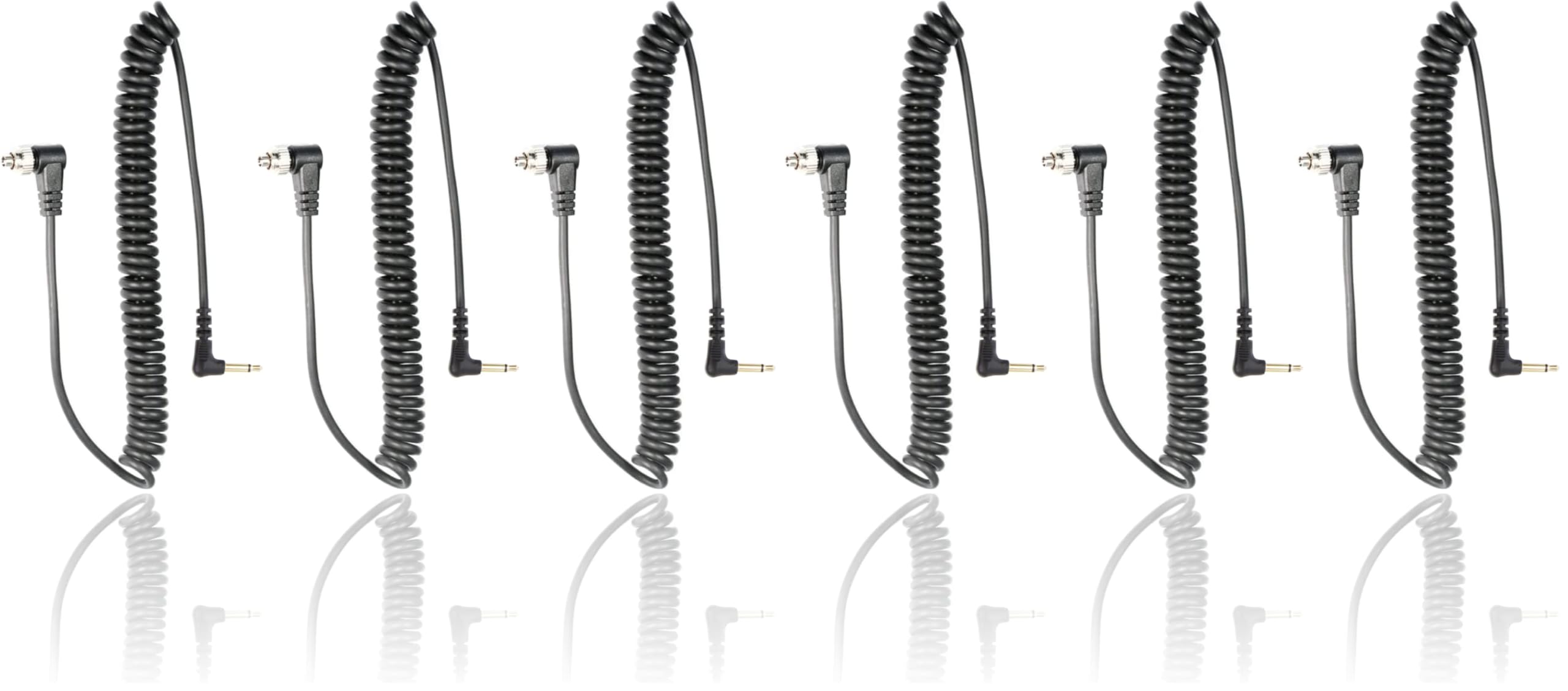 Foto&amp;Tech 3.5 mm to Male Flash PC Sync Cable, 14 Inch Coiled Cord with Screw Lock, Compatible with Nikon Canon and Most DSLR Cameras PocketWizard Plus III Plus II Mini Phone PC1 (3 Pieces) (Pack of 2)