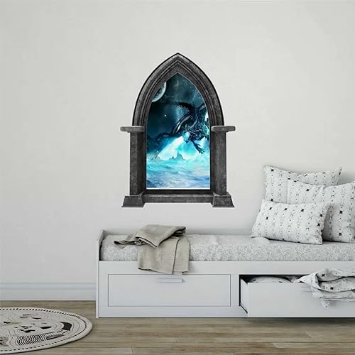ArogGeld Adhesivo decorativo para pared de ventana 3D con diseño de castillo, paisaje de hielo, dragón de hielo, decoración de cuento de hadas