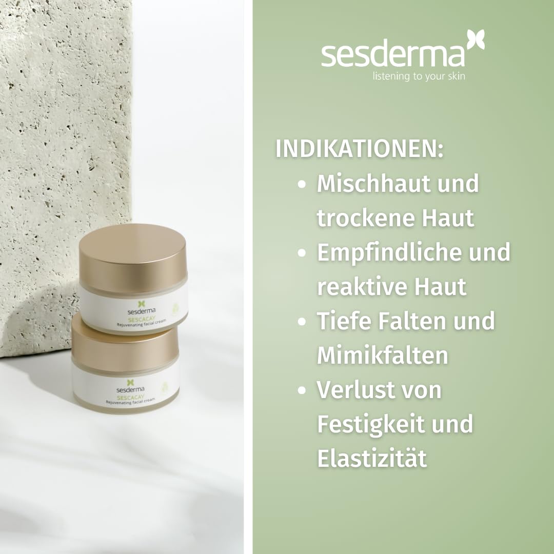 Sesderma SESCACAY Verjüngende Gesichtscreme mit Cacay-Öl & HPR 50 ml - Anti-Aging Pflege für trockene & Mischhaut, gegen Falten, Straffend, Beruhigend, mit Peptiden & EGF