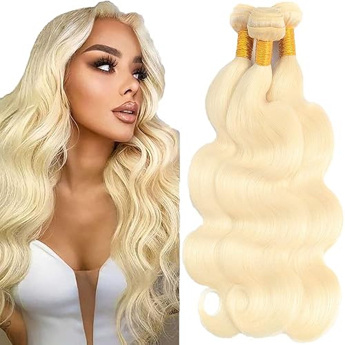 Miniatura 1 de Paquetes de cabello humano rubio miel 613, paquetes de cabello humano virgen brasileño sin procesar, 20, 22, 24 pulgadas, rubio ondulado,