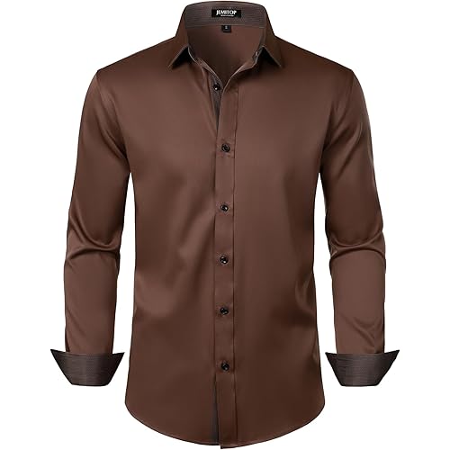 Men's Stretch Multi-Use Long Sleeve Dress Shirts Party Prom Wedding Shirts with Slight Sheen