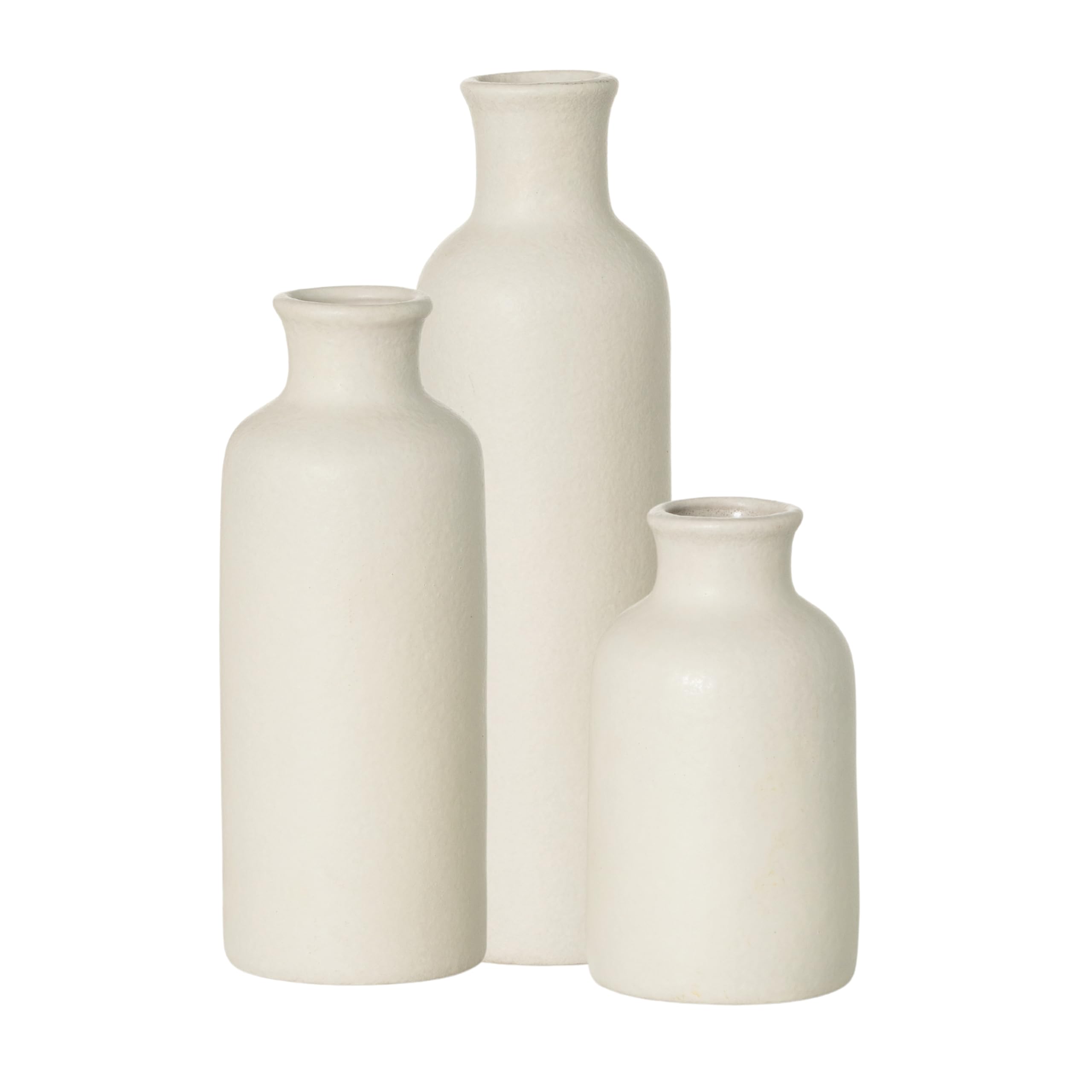 Sullivans White Matte Ceramic Vase Set, Vases for Modern Home Decor, Farmhouse Kitchen, Bedroom, Office, Living Room, Bathroom, Shelf Centerpiece Table Decorations