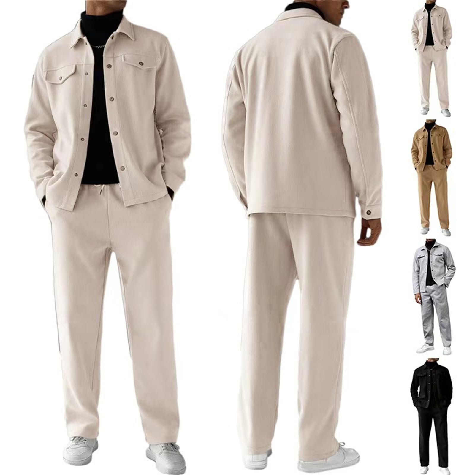 Giacca sportiva casual da uomo, per autunno e inverno, con risvolto, per il tempo libero, il poliziotto, per passeggiate all'aperto, alla moda, pantaloni da trekking a gamba dritta