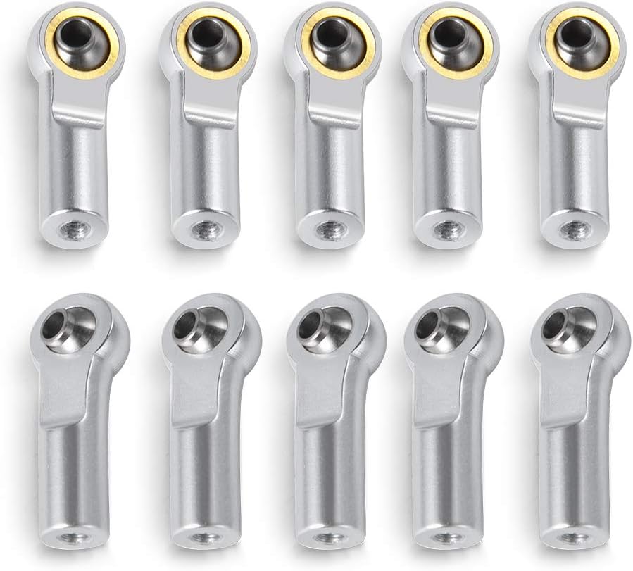 10Pcs Aluminum Link Rod End Joint M3 Metal Ball End Head Holder Tie for 1/10 RC Axial SCX10 90046 (Silver)