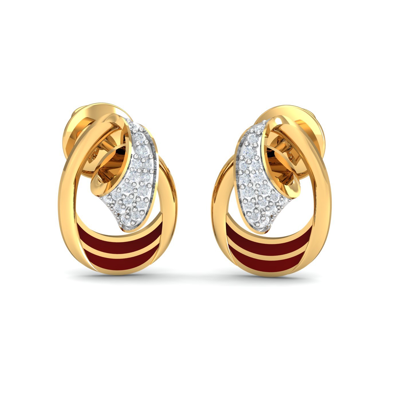 14KT Yellow Gold Diamond Fiesta Enamel Stud Earrings for Women-image-28