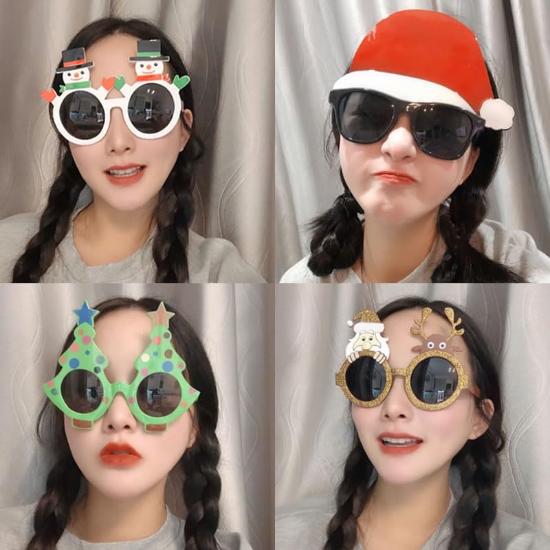 Dusenly 4pcs Christmas Sunglasses Xmas Party Sunglasses Holiday Celebration Funny Eyeglasses Favors Costume Christmas Glasses Decoration Favors